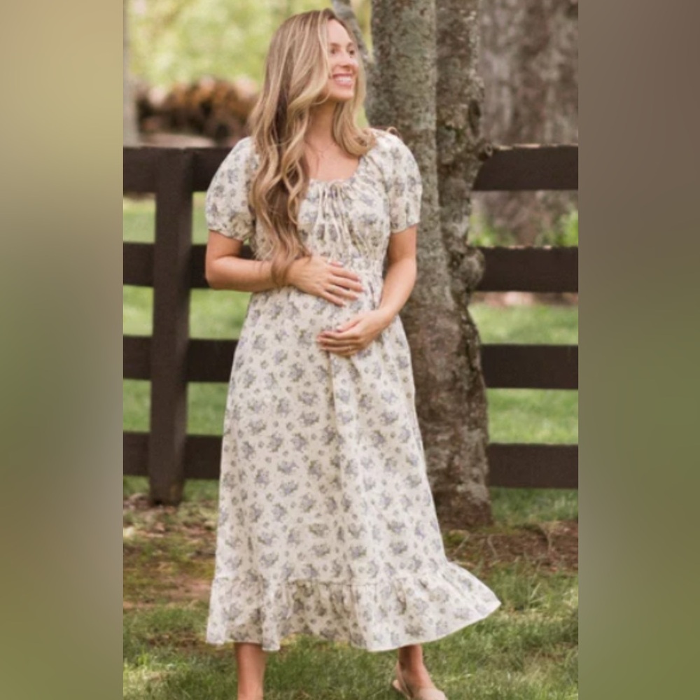 Floral Maxi Dress with Blue Accents